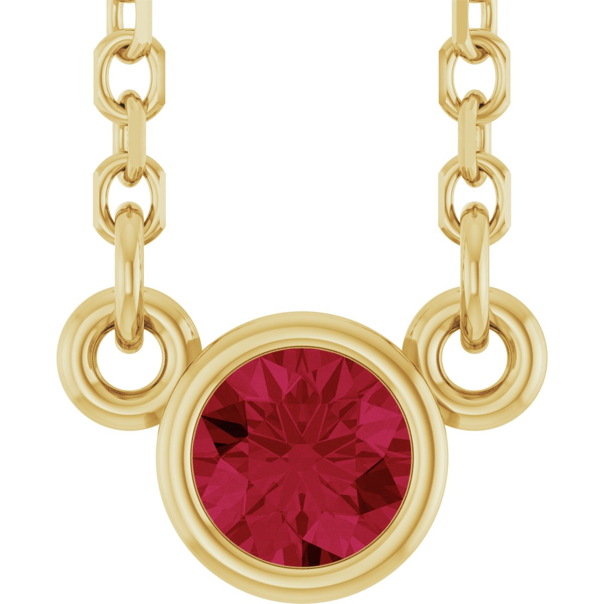 14K Yellow Gold Lab-Grown Ruby Youth Birthstone 15" Necklace