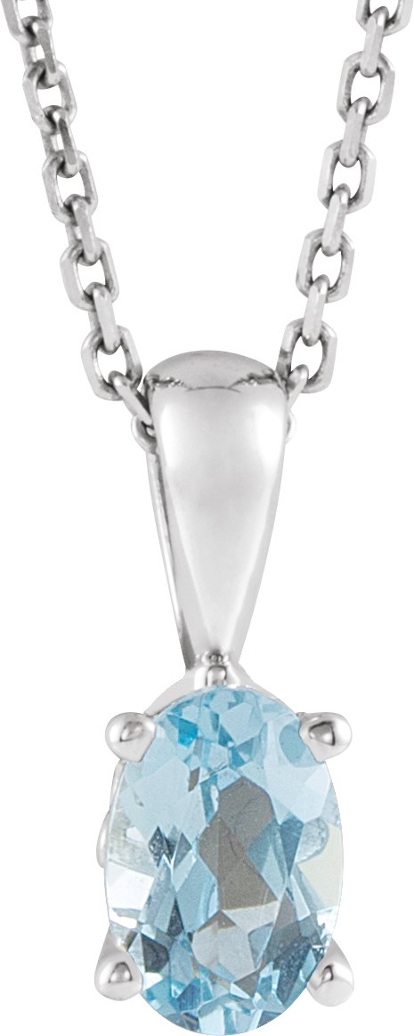 14K White Gold Natural Aquamarine 16-18" Necklace