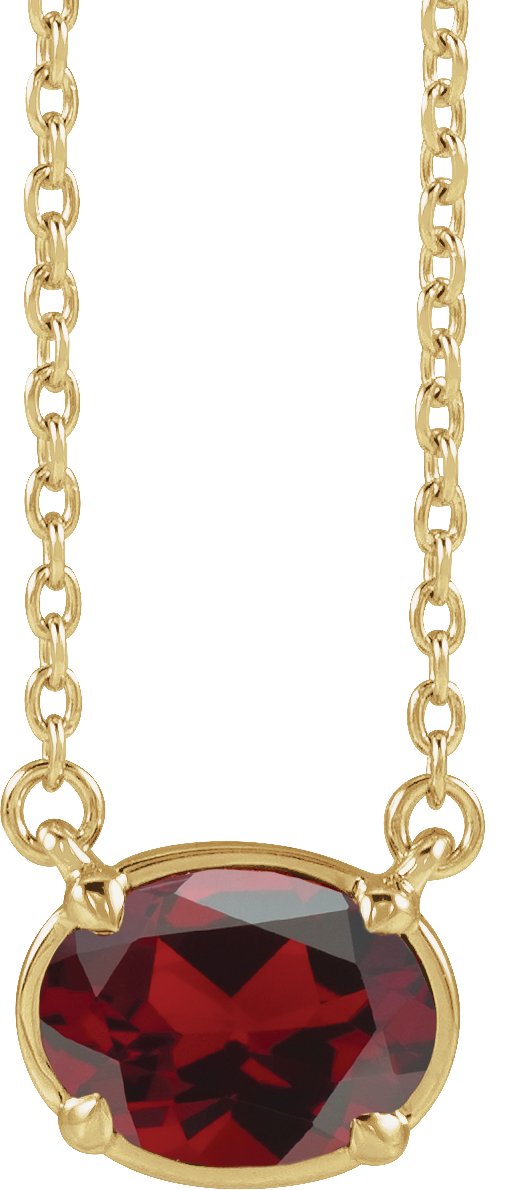 10K Yellow Gold Natural Mozambique Garnet Claw-Prong Bezel-Style 18" Necklace