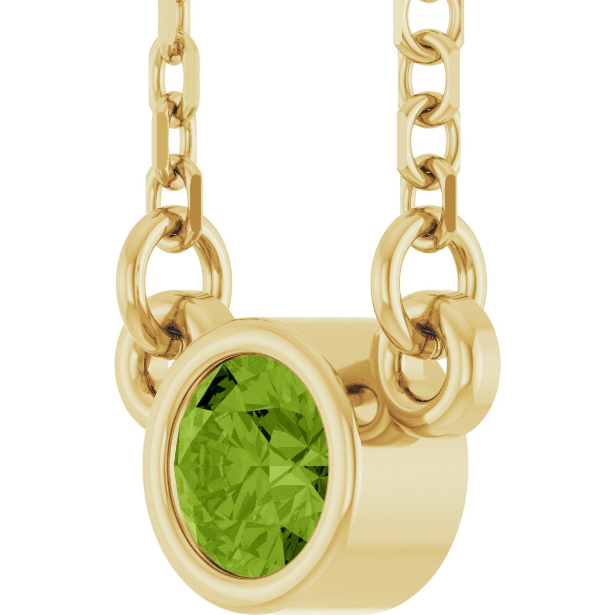 14K Yellow Gold Natural Peridot Youth Birthstone 15" Necklace