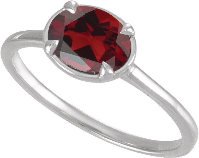 Sterling Silver Natural Mozambique Garnet Claw-Prong Bezel-Style Ring