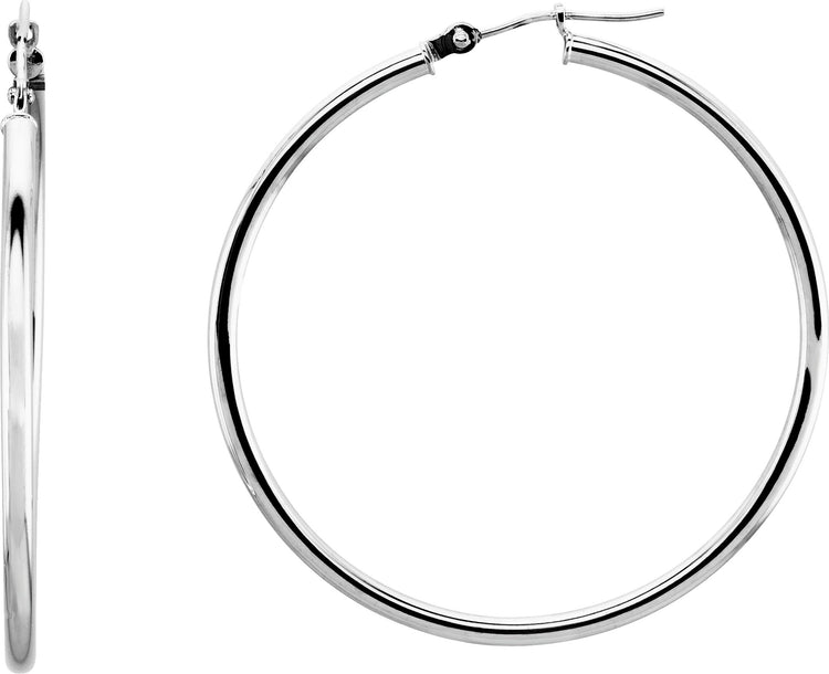 14K White Gold Tube 40 mm Hoop Earrings