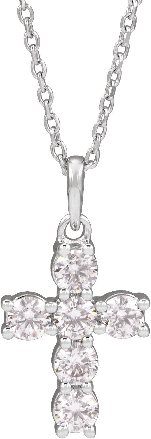 Sterling Silver 1/2 CTW Lab-Grown Diamond Cross 18" Necklace
