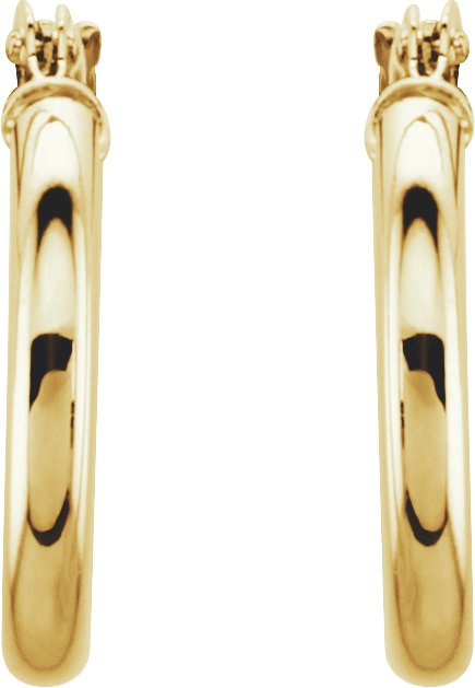 14K Yellow Gold Tube 15 mm Hoop Earrings
