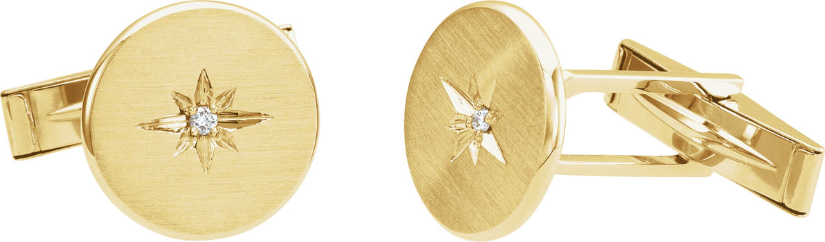 14K Yellow Gold .03 CTW Natural Diamond Star Cuff Links