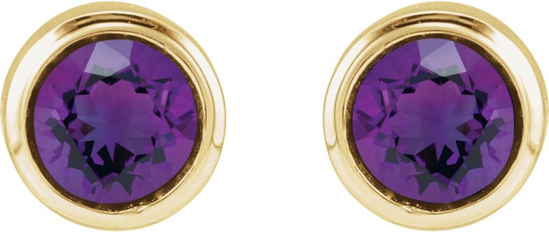 14K Yellow Gold Natural Amethyst Bezel-Set Youth Earrings