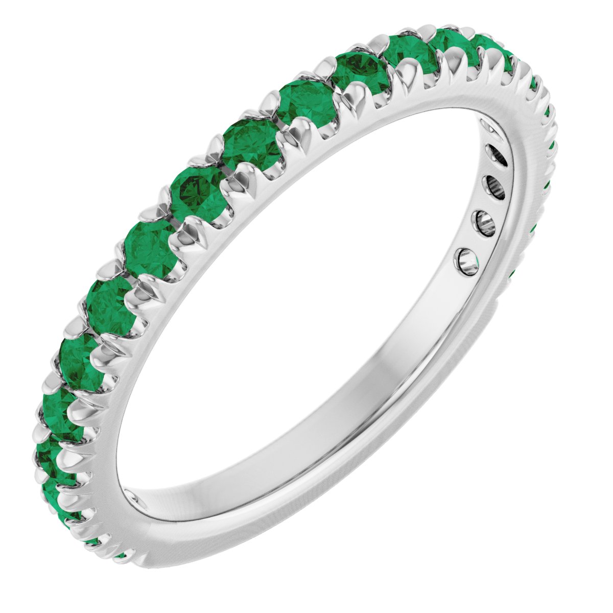 14K White Gold Lab-Grown Emerald French-Set Anniversary Band