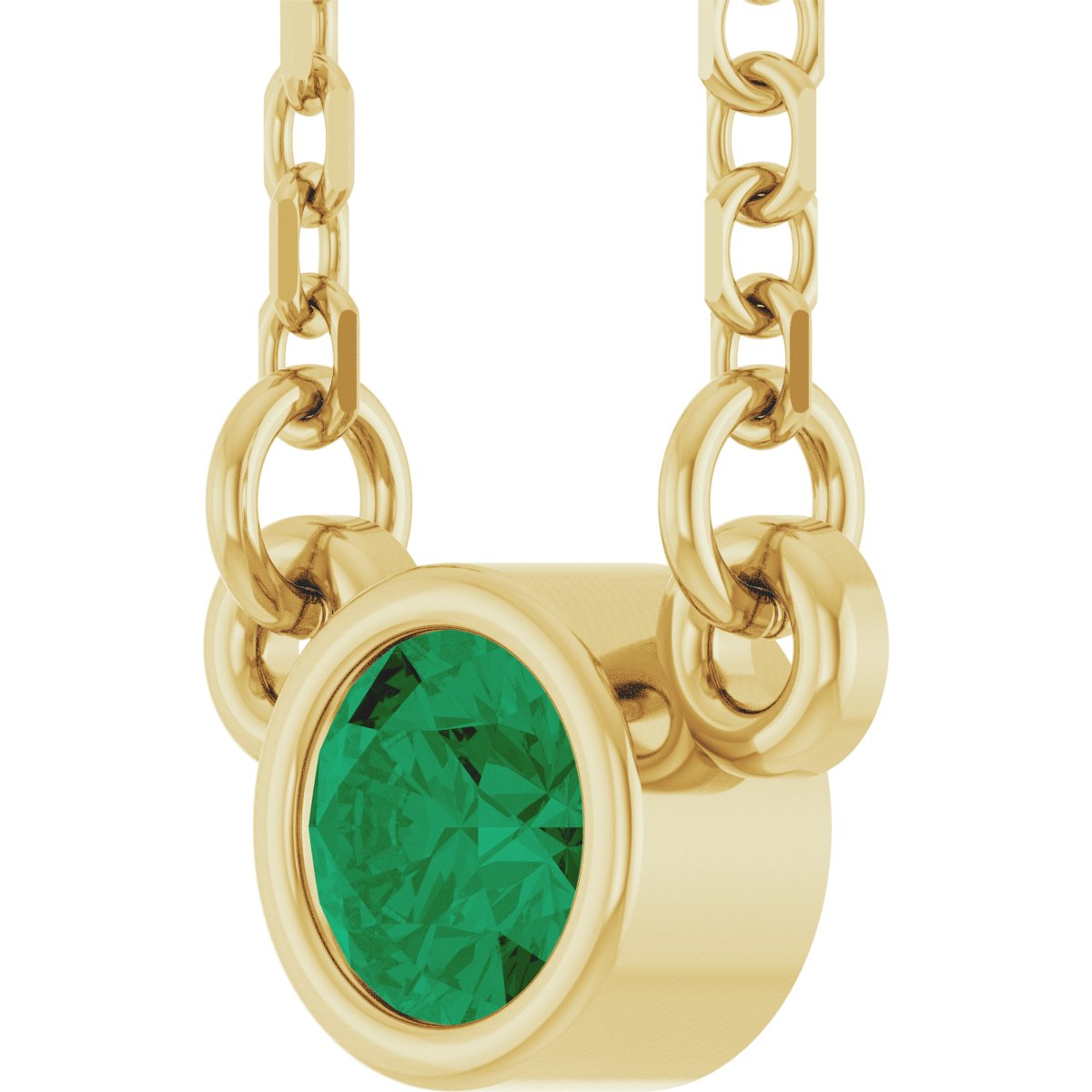 14K Yellow Gold Lab-Grown Emerald Youth Birthstone 15" Necklace