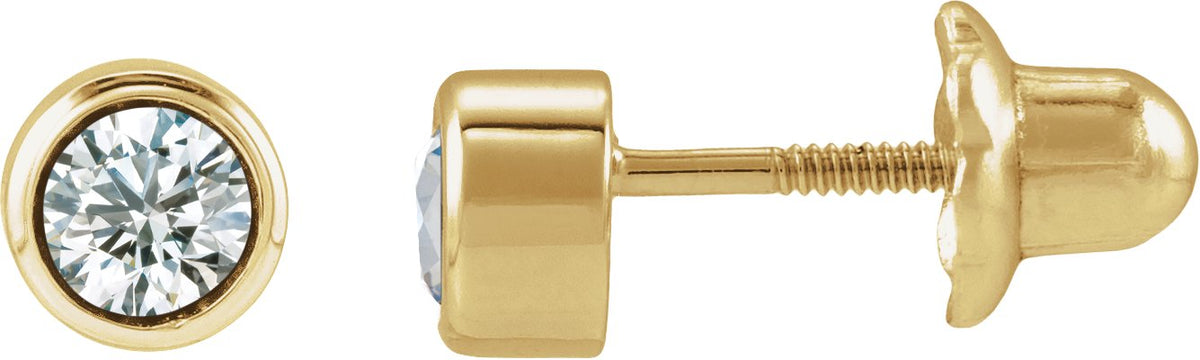 14K Yellow Gold Lab-Grown Diamond Bezel-Set Youth Earrings