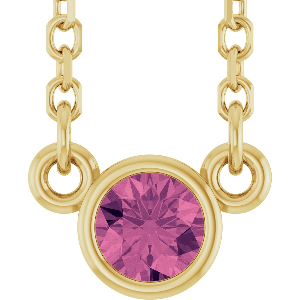 14K Yellow Gold Natural Pink Tourmaline Youth Birthstone 15" Necklace