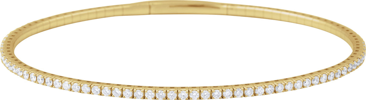 14K Yellow Gold 1 1/2 CTW Natural Diamond Flexible Bangle 7" Bracelet