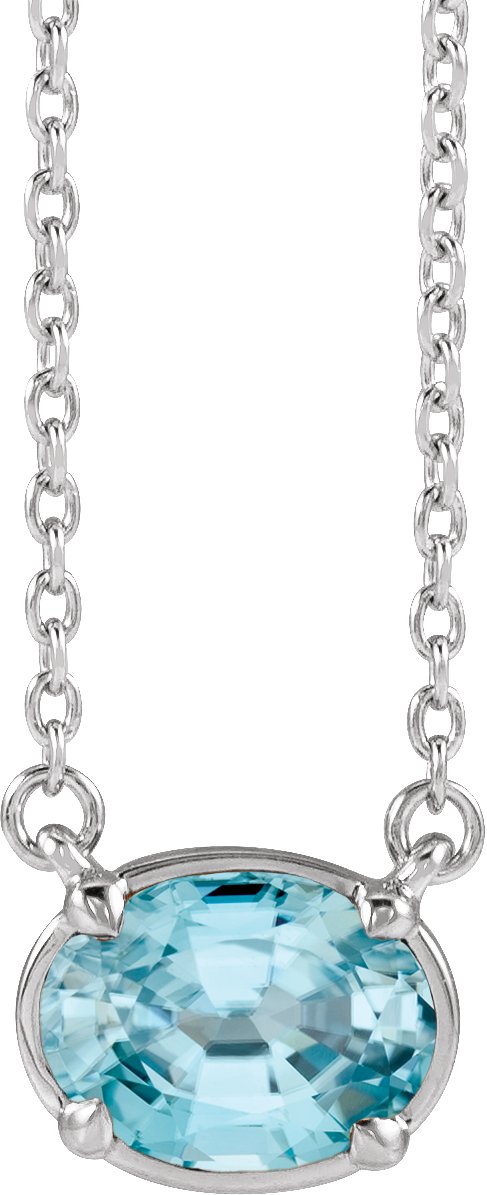 Sterling Silver Natural Blue Zircon Claw-Prong Bezel-Style 18