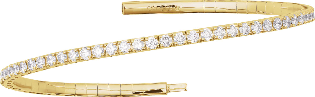 14K Yellow Gold 1 CTW Natural Diamond Flexible Bangle 7" Bracelet