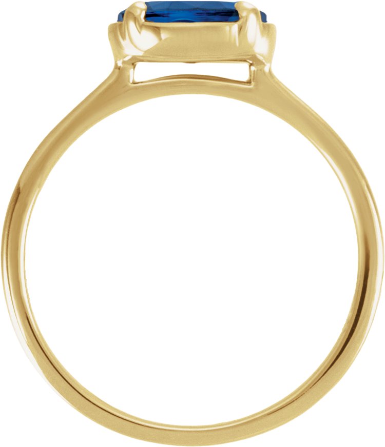 10K Yellow Gold Lab-Grown Blue Sapphire Claw-Prong Bezel-Style Ring