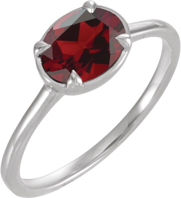 Sterling Silver Natural Mozambique Garnet Claw-Prong Bezel-Style Ring