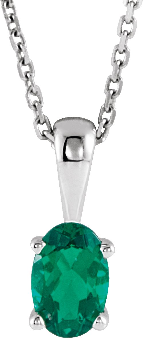 14K White Gold Lab-Grown Emerald 16-18" Necklace