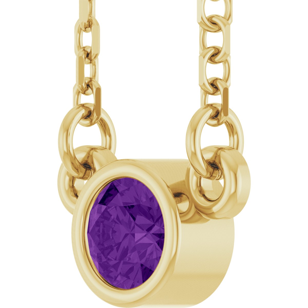 14K Yellow Gold Natural Amethyst Youth Birthstone 15" Necklace