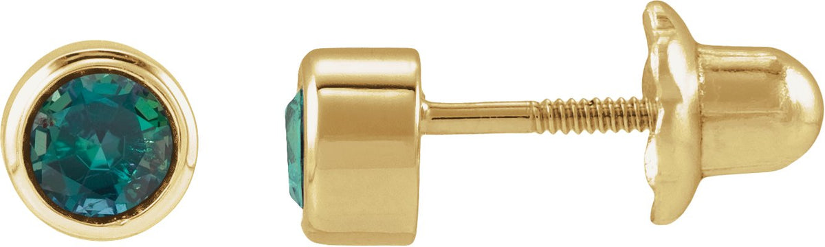 14K Yellow Gold Lab-Grown Alexandrite Bezel-Set Youth Earrings
