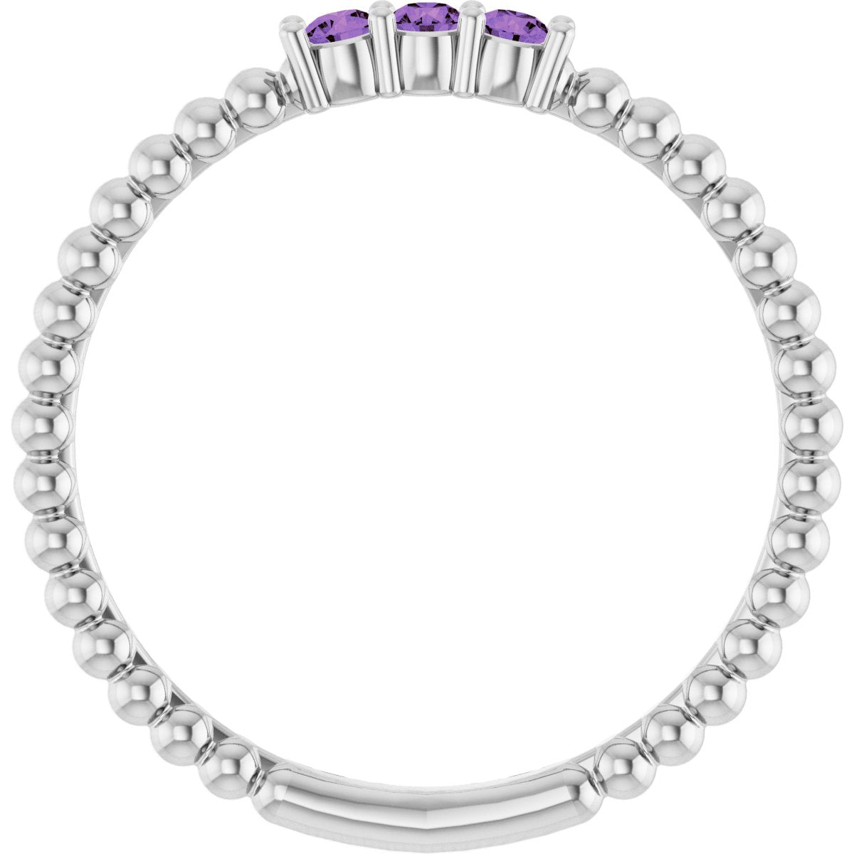 14K White Gold Natural Amethyst Beaded Ring
