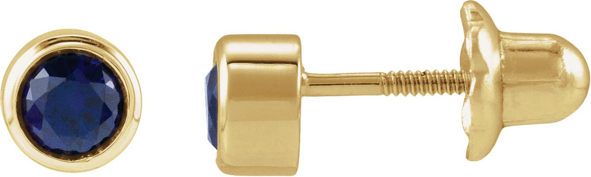 14K Yellow Gold Lab-Grown Blue Sapphire Bezel-Set Youth Earrings