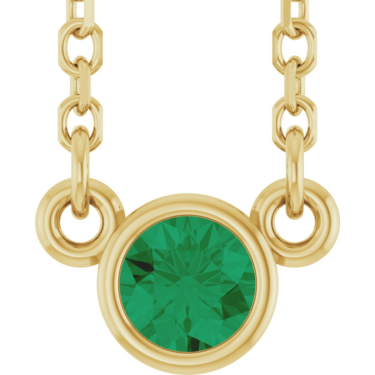 14K Yellow Gold Lab-Grown Emerald Youth Birthstone 15" Necklace