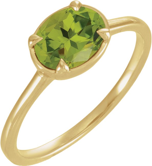 10K Yellow Gold Natural Peridot Claw-Prong Bezel-Style Ring