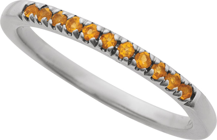 10K White Gold Natural Citrine Stackable Ring