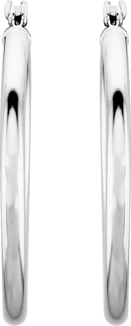 14K White Gold Tube 25 mm Hoop Earrings