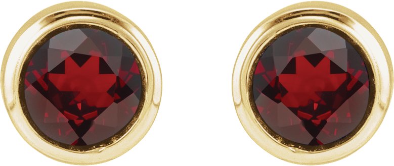 14K Yellow Gold Natural Mozambique Garnet Bezel-Set Youth Earrings