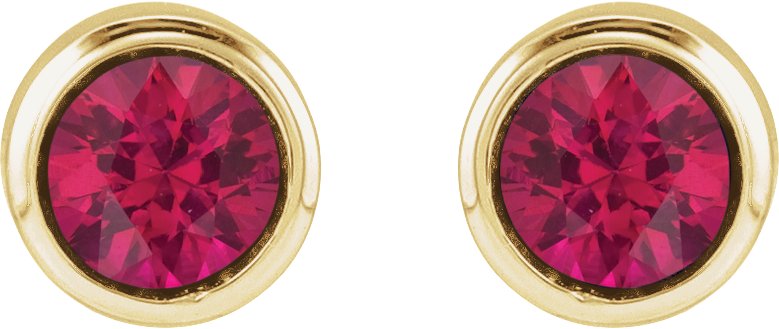 14K Yellow Gold Lab-Grown Ruby Bezel-Set Youth Earrings