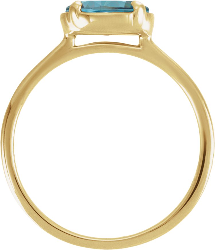 10K Yellow Gold Natural Blue Zircon Claw-Prong Bezel-Style Ring