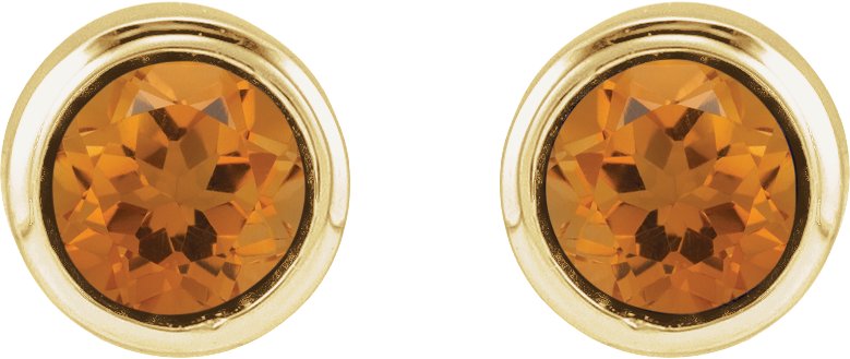 14K Yellow Gold Natural Citrine Bezel-Set Youth Earrings