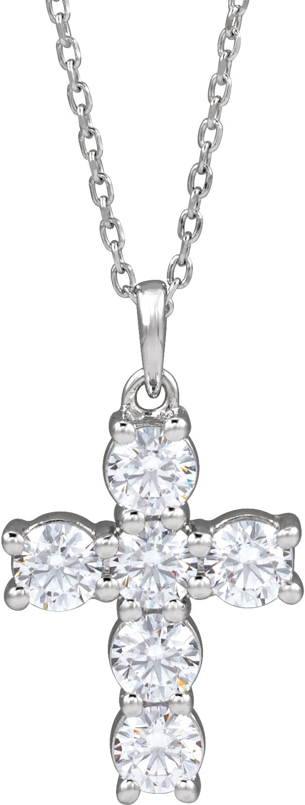Sterling Silver 1 CTW Lab-Grown Diamond Cross 18" Necklace