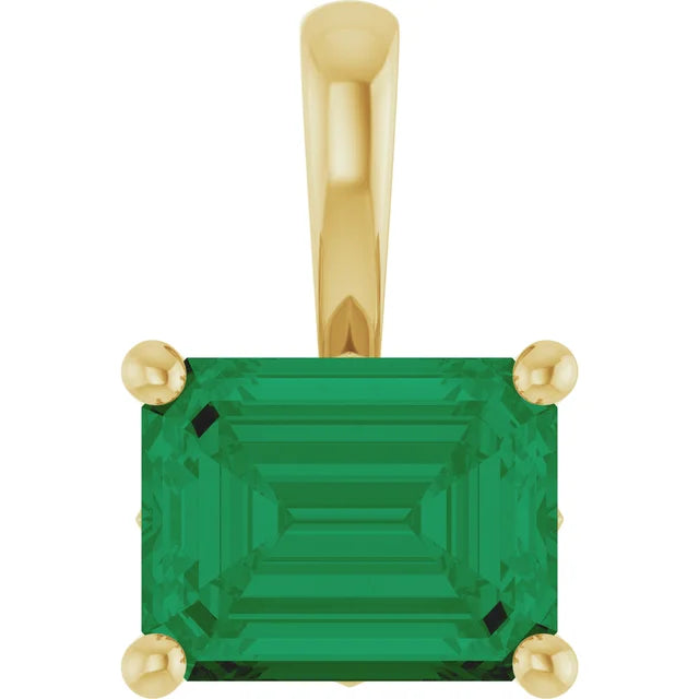 9 x 7 mm Lab-Grown Emerald Pendant in 14K Yellow Gold