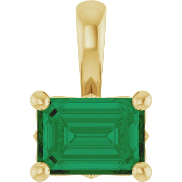 7 x 5 mm Lab-Grown Emerald Pendant in 14K Yellow Gold
