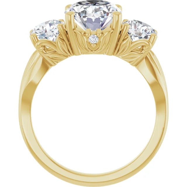 2.5 CT Lab-Grown Oval Diamond Three-Stone Engagement Ring in 14K Yellow Gold